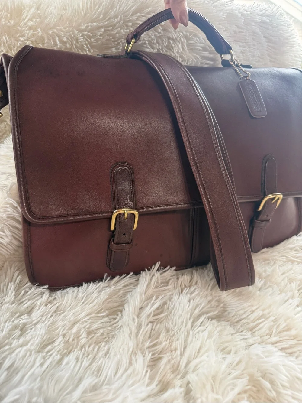 Great!Vintage Coach mahogany leather briefcase Wall Street style & LV dust bag